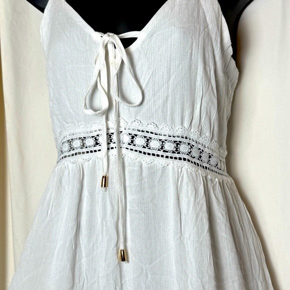 Gorgeous Bohemian Style Layered 100% Cotton Eyelet StraplesSundress Women's Sz S - Picture 2 of 4